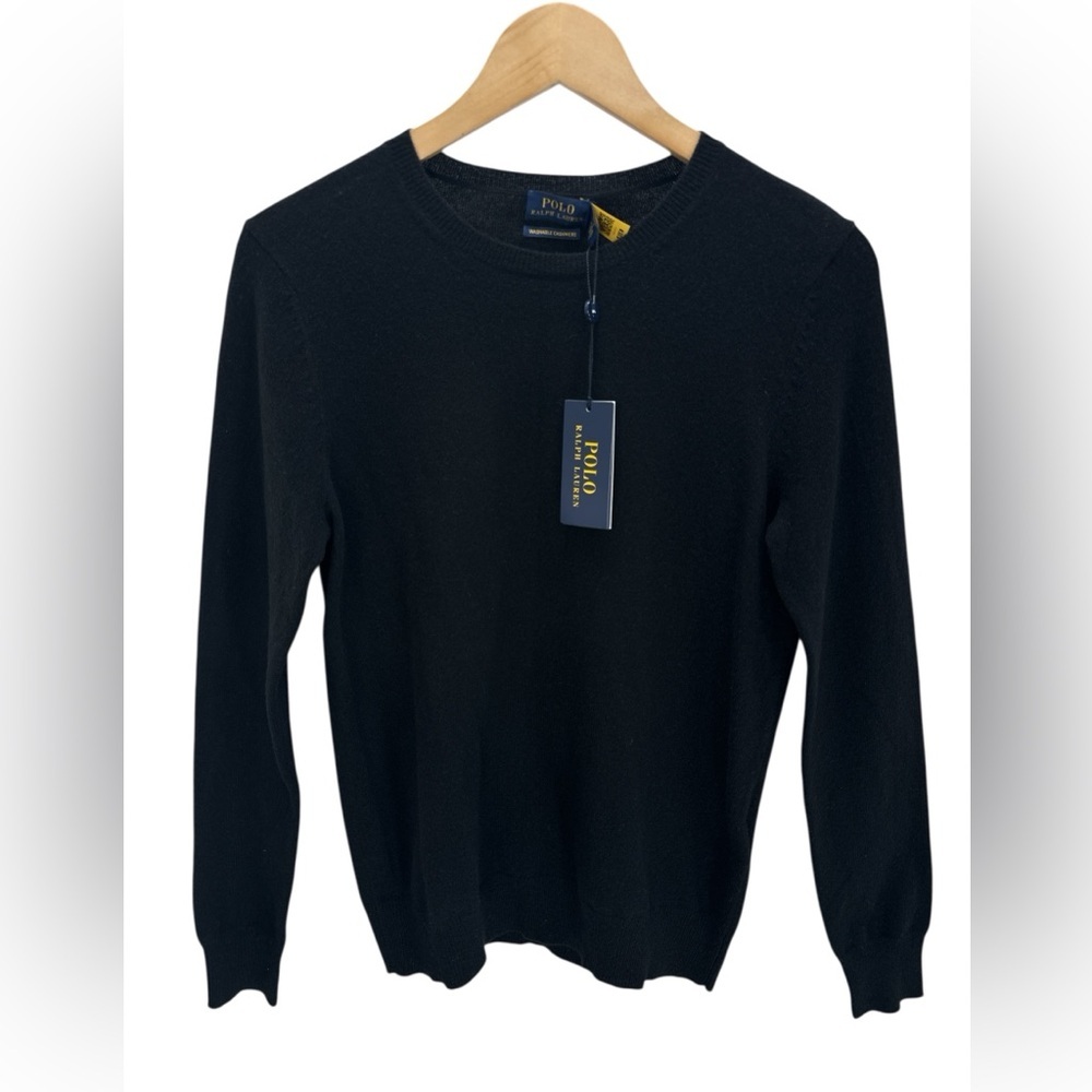 Polo Ralph Lauren Washable Cashmere Crewneck Sweater Black Preppy Old Money M - Picture 4 of 15
